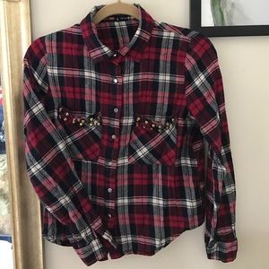 Red Flannel w/ Gold Studs
